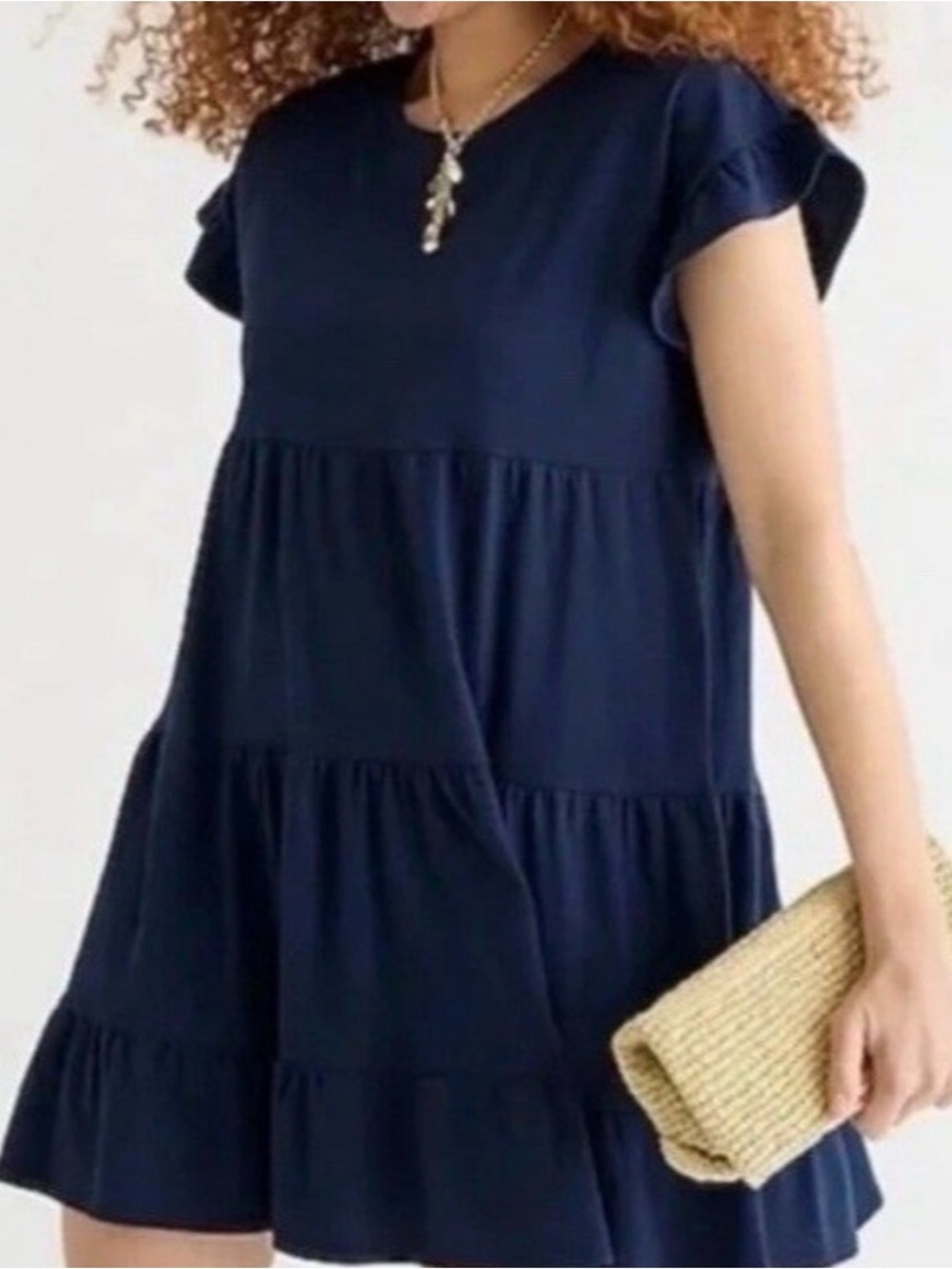 J. Crew Navy Short Sleeve Tiered Dress